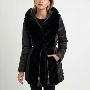 COPY - Karl Lagerfeld Black Tiered Faux Fur Belted Tassel Puffer Coat Jacket LA…